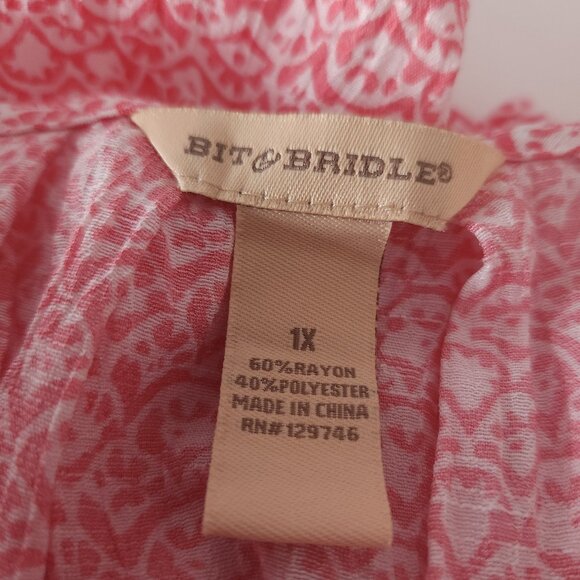 Bit & Bridle Womens 1X Pink Floral Boho Peasant Blouse Rayon Blend Cottagecore - Picture 3 of 8